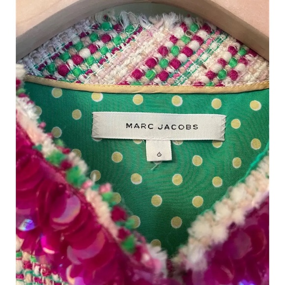 Vintage NWT Marc Jacobs Tweed Jacket Skirt Set Pink Green Sequin Trim Size 6 - Picture 5 of 12